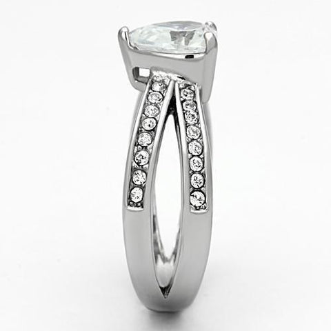 TK851 - High polished (no plating) Stainless Steel Ring with AAA Grade CZ  in Clear