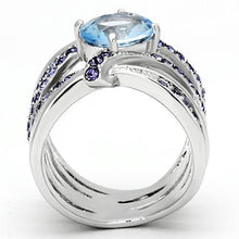 TK865 - High polished (no plating) Stainless Steel Ring with Synthetic Synthetic Glass in Light Sapphire