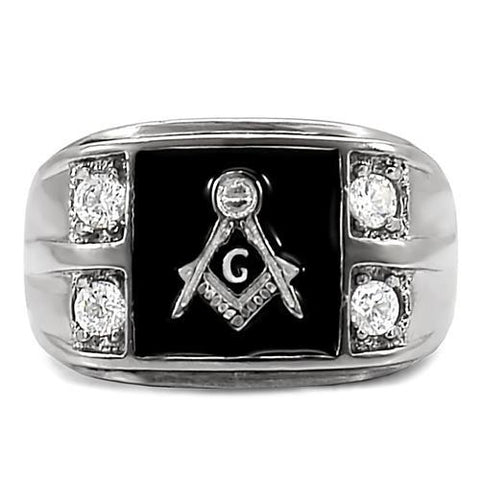 TK8X031 - High polished (no plating) Stainless Steel Ring with AAA Grade CZ  in Clear