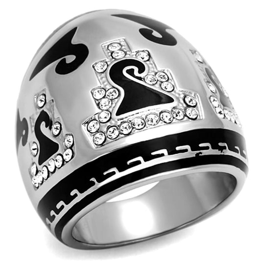 TK928 - High polished (no plating) Stainless Steel Ring with Top Grade Crystal  in Clear