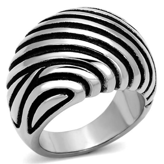 TK929 - High polished (no plating) Stainless Steel Ring with Epoxy  in Jet