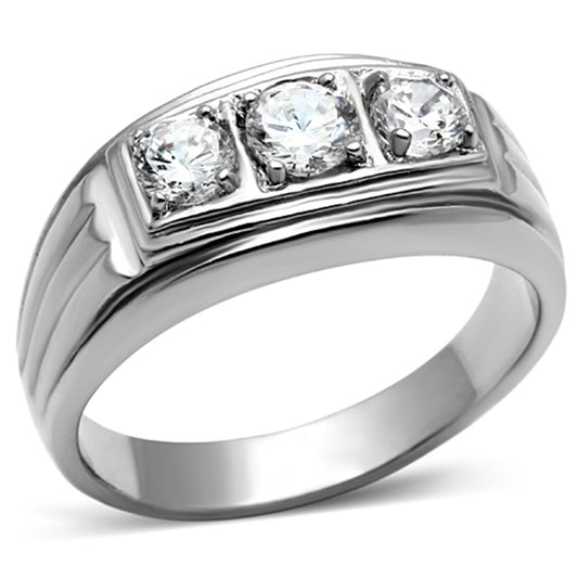 TK946 - High polished (no plating) Stainless Steel Ring with AAA Grade CZ  in Clear