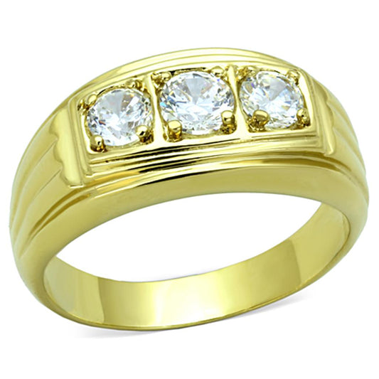 TK946G - IP Gold(Ion Plating) Stainless Steel Ring with AAA Grade CZ  in Clear