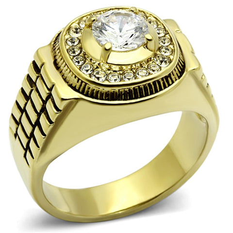 TK948G - IP Gold(Ion Plating) Stainless Steel Ring with AAA Grade CZ  in Clear