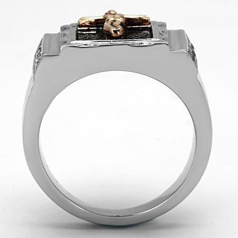 TK951 - Two-Tone IP Rose Gold Stainless Steel Ring with AAA Grade CZ  in Clear