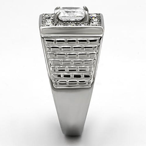 TK955 - High polished (no plating) Stainless Steel Ring with AAA Grade CZ  in Clear