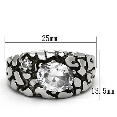 TK959 - High polished (no plating) Stainless Steel Ring with AAA Grade CZ  in Clear