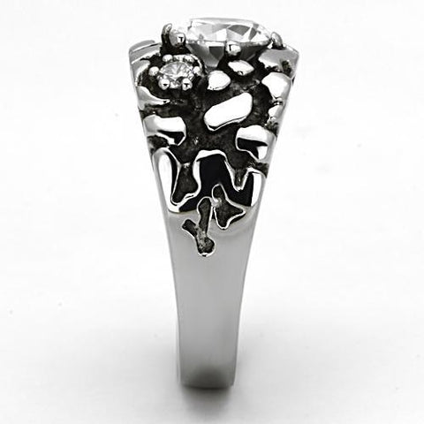 TK959 - High polished (no plating) Stainless Steel Ring with AAA Grade CZ  in Clear