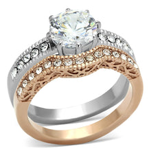 TK966 - Two-Tone IP Rose Gold Stainless Steel Ring with AAA Grade CZ  in Clear