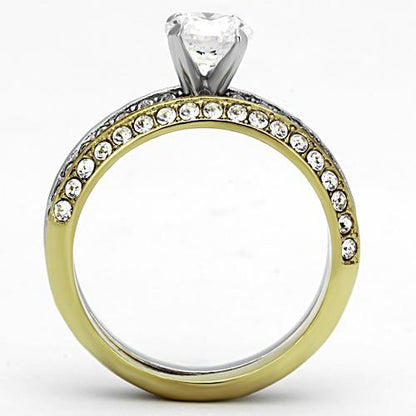 TK967 - Two-Tone IP Gold (Ion Plating) Stainless Steel Ring with AAA Grade CZ  in Clear