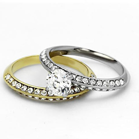 TK967 - Two-Tone IP Gold (Ion Plating) Stainless Steel Ring with AAA Grade CZ  in Clear