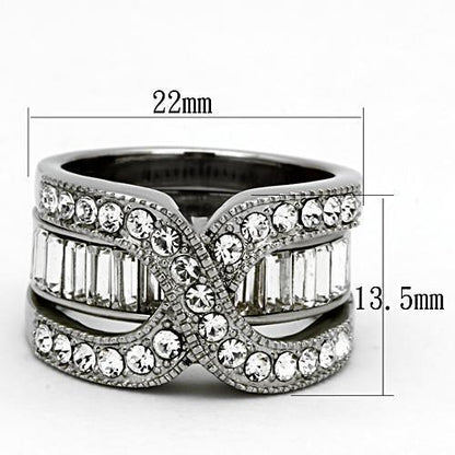 TK970 - High polished (no plating) Stainless Steel Ring with Top Grade Crystal  in Clear
