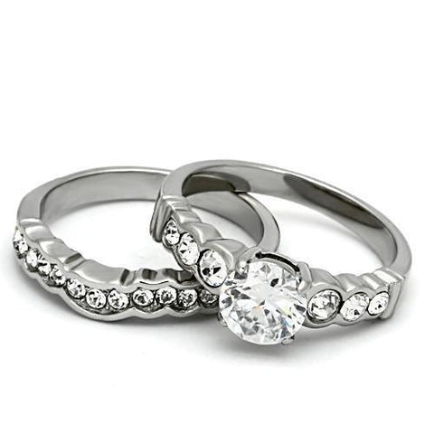 TK974 - High polished (no plating) Stainless Steel Ring with AAA Grade CZ  in Clear