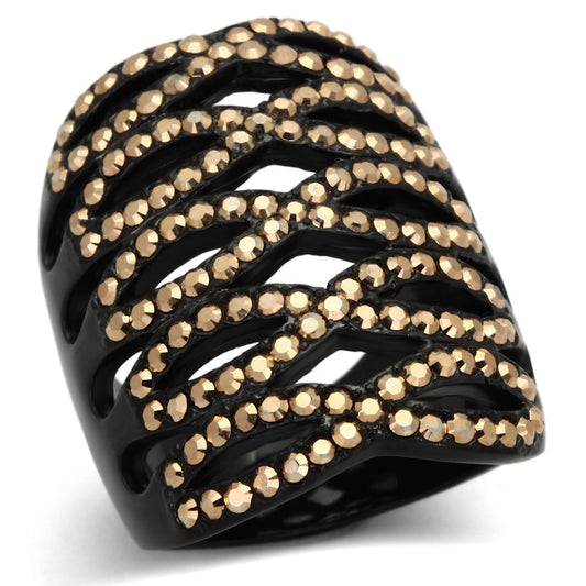 TK979 - IP Black(Ion Plating) Stainless Steel Ring with Top Grade Crystal  in Metallic Light Gold