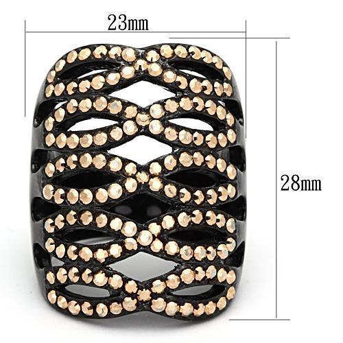 TK979 - IP Black(Ion Plating) Stainless Steel Ring with Top Grade Crystal  in Metallic Light Gold