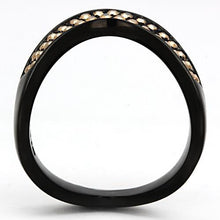 TK982 - IP Black(Ion Plating) Stainless Steel Ring with Top Grade Crystal  in Metallic Light Gold