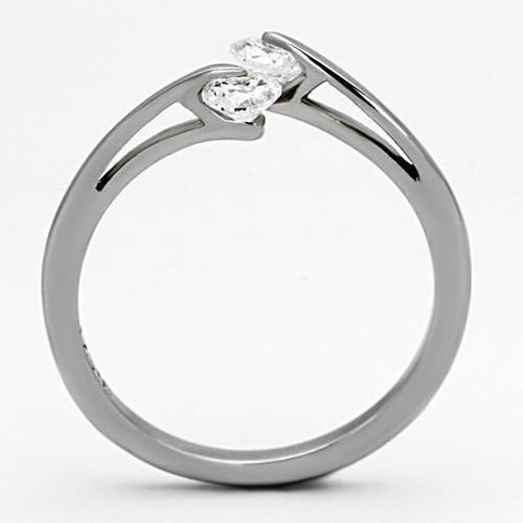 TK995 - High polished (no plating) Stainless Steel Ring with AAA Grade CZ  in Clear