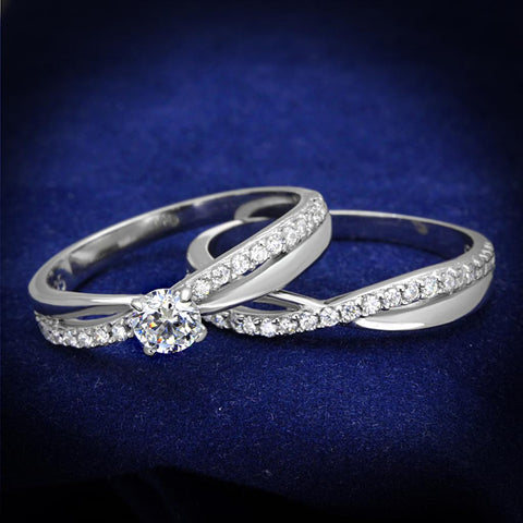 TS396 - Rhodium 925 Sterling Silver Ring with AAA Grade CZ  in Clear