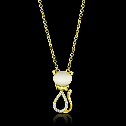 TS409 - Gold 925 Sterling Silver Chain Pendant with Synthetic Cat Eye in White